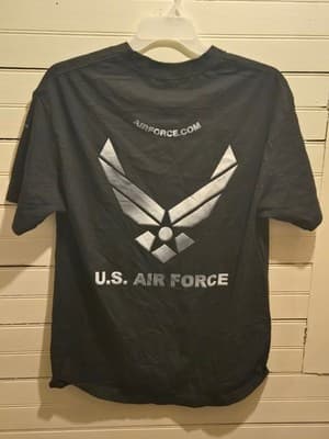 U.S. Air Force Shirt Mens Large Black Short Sleeve Military Logo Front Back - Thumbnail 2