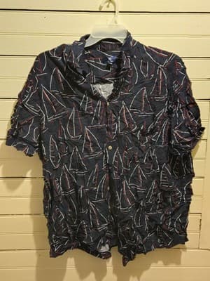 George Shirt Mens 3XL Navy Sailboat Print Short Sleeve Button Up Casual Resort - Image 1