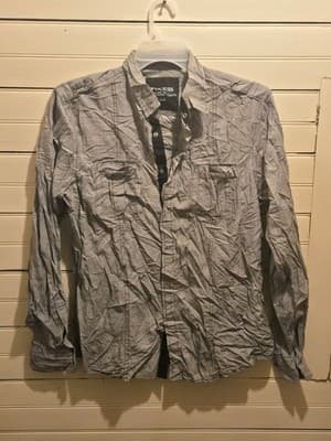 Guess Button Up Shirt Mens L Long Sleeve Chest Pocket Light Gray Utility Casual - Image 1