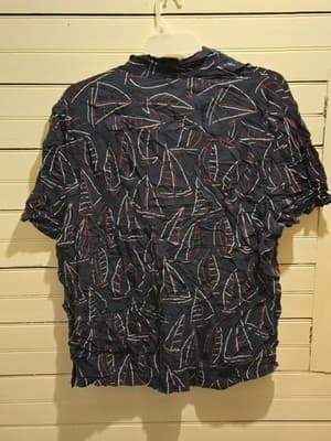 George Shirt Mens 3XL Navy Sailboat Print Short Sleeve Button Up Casual Resort - Thumbnail 3