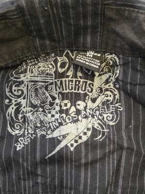 Micros Shirt Men's M Black Pinstripe Long Sleeve Snap Button Casual - Thumbnail 2