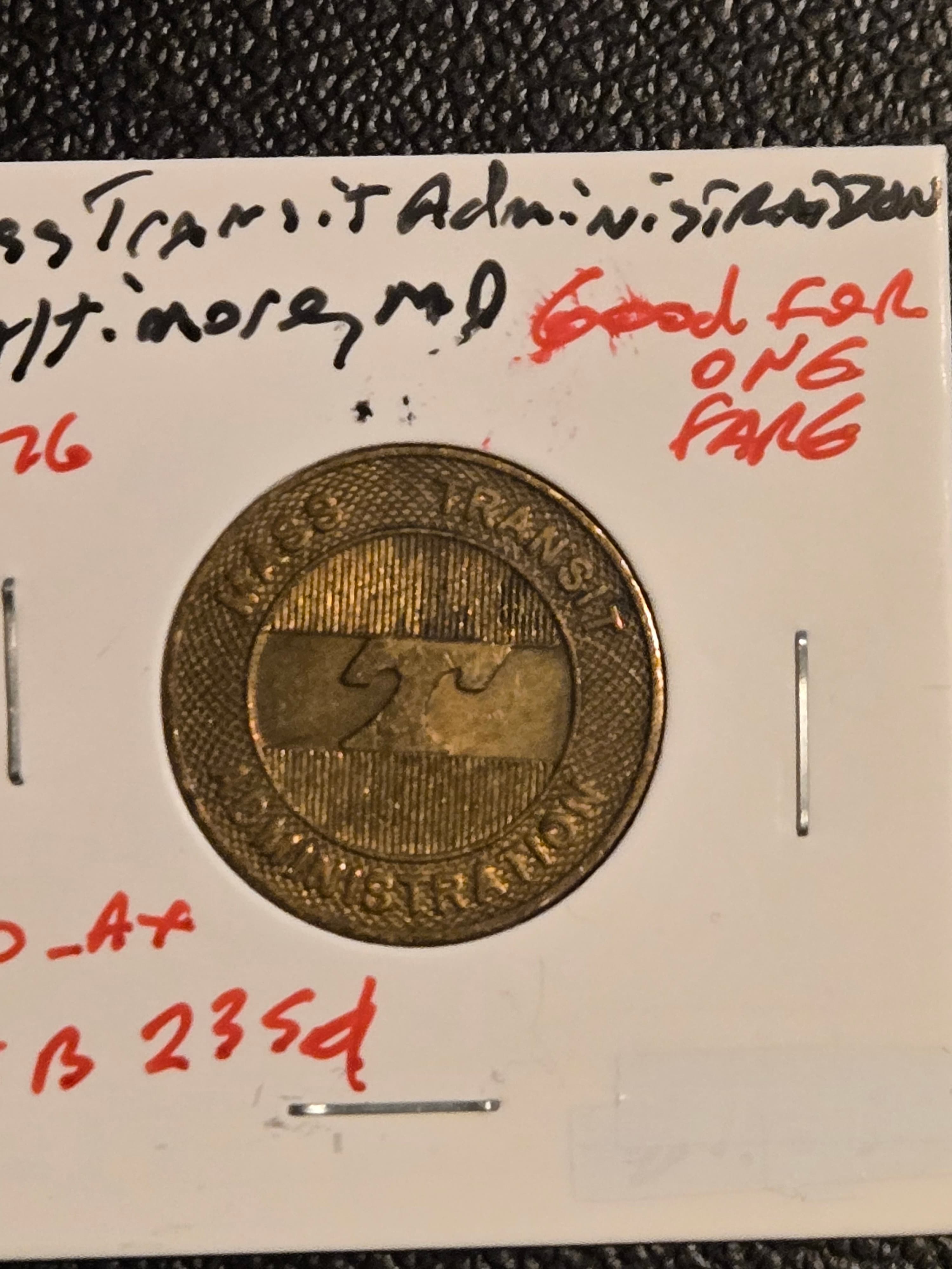 Baltimore Maryland MTA Mass Transit Administration Token Good For One Fare - Image 1