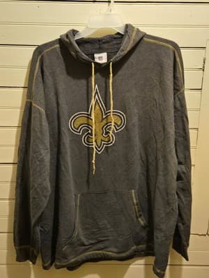 NFL Hoodie Mens New Orleans Saints Fleur De Lis Gray Gold Pullover Sweatshirt - Image 1
