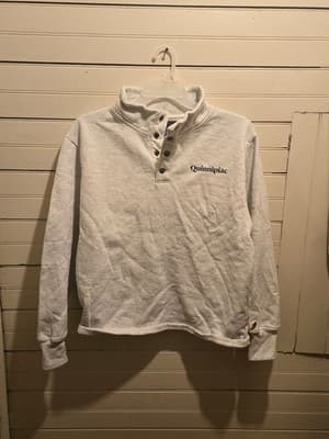 League Sweatshirt Mens L Quinnipiac Pullover Snap Mock Neck White Fleece - Image 1