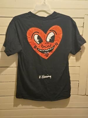 Keith Haring T-Shirt Mens L Black Heart Graphic Short Sleeve Cotton Back Print - Thumbnail 3