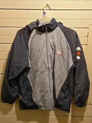 Kappa Large Jacket Men's XL Hooded Windbreaker Lightweight Gray Navy Full Zip - Image 1