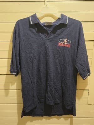 Majestic Polo Shirt Mens XL Atlanta Braves Navy 100% Cotton Vintage Embroidered - Image 1