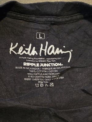 Keith Haring T-Shirt Mens L Black Heart Graphic Short Sleeve Cotton Back Print - Thumbnail 2