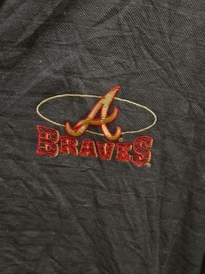 Majestic Polo Shirt Mens XL Atlanta Braves Navy 100% Cotton Vintage Embroidered - Thumbnail 3