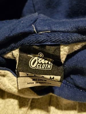 Hoodie Mens M Gray Blue Pullover Terry Fleece Kangaroo C Patch Drawstring Stripe - Thumbnail 2