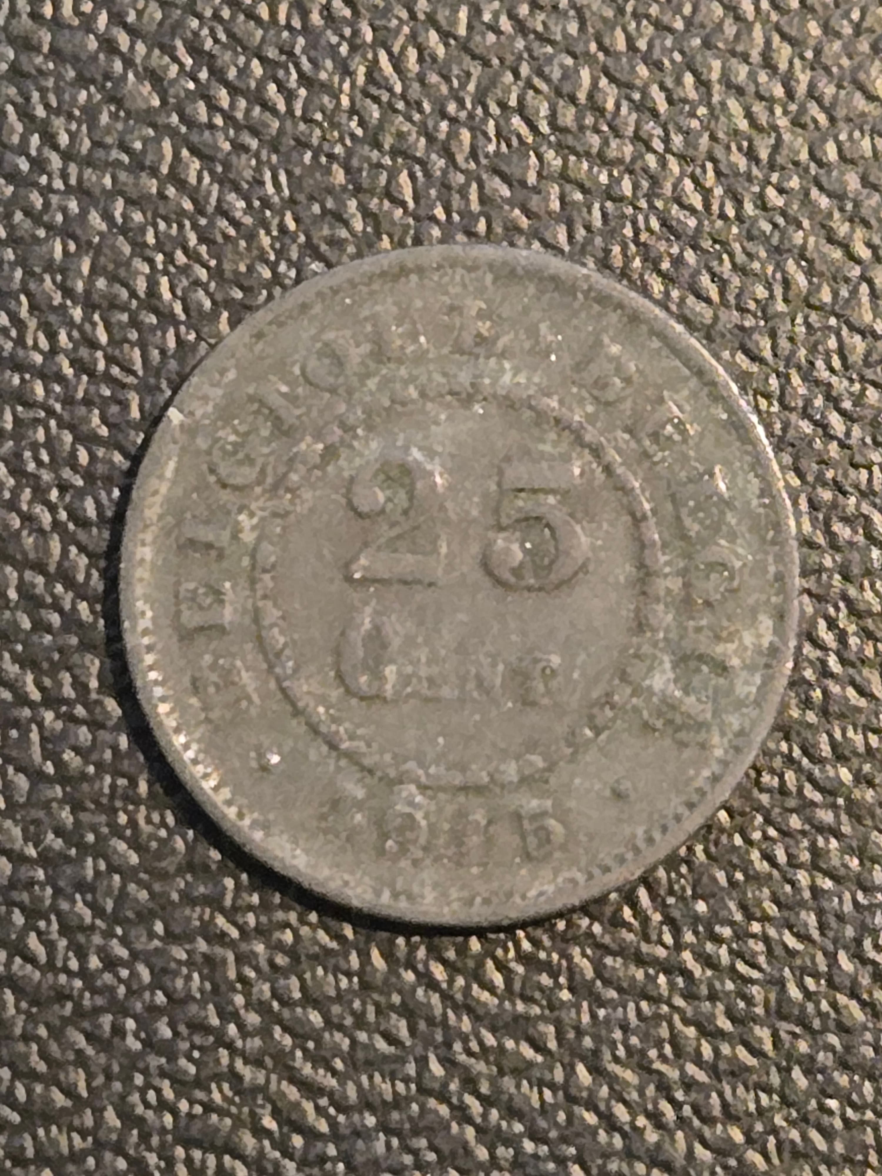 1915 Belgium 25 Centimes Zinc Coin - Good Condition - Uncertified - Thumbnail 2