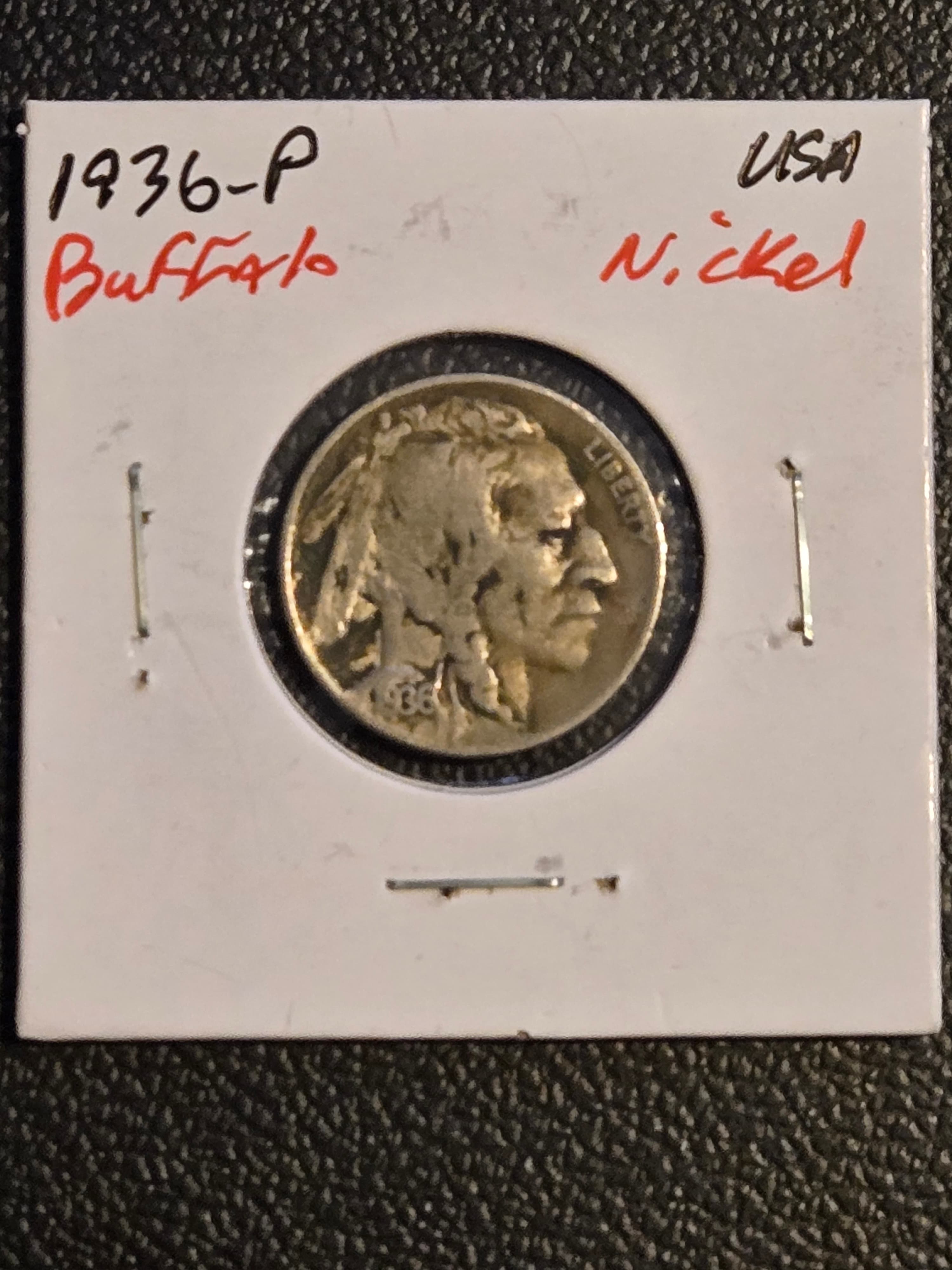 1936 Buffalo Nickel - Indian Head 5 Cent Coin - Full Date - Philadelphia Mint - Image 1