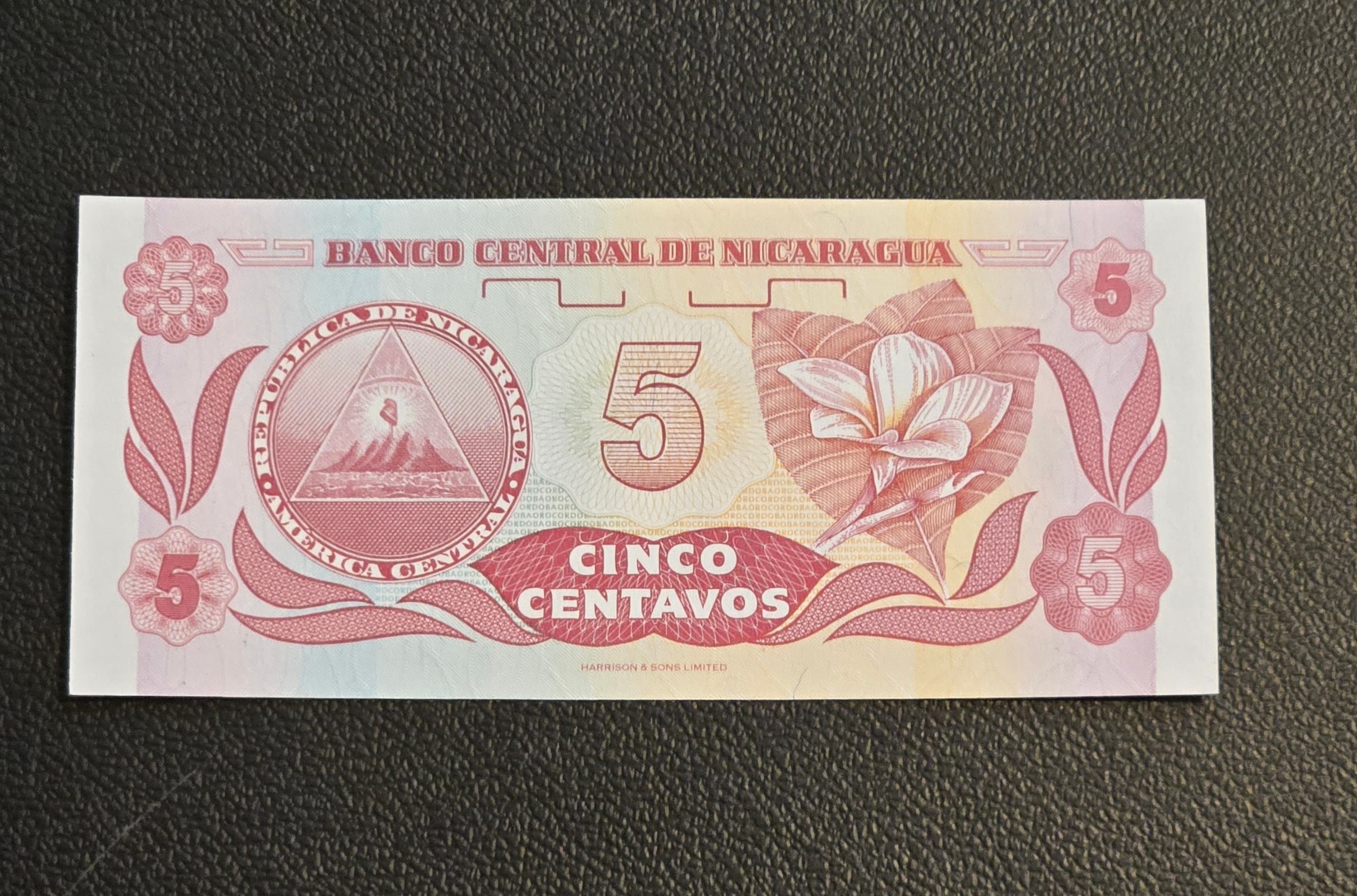 1991 Nicaragua 5 Centavos de Cordoba Banknote - UNC - Pick 168a - Hernandez - Thumbnail 2