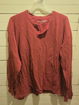 Eddie Bauer Henley Shirt Mens XL Waffle Thermal Long Sleeve Red Washed Casual - Image 1