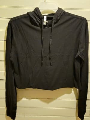 MAP Collection Hoodie Womens L Cropped Long Sleeve Black Pullover Drawstring - Image 1