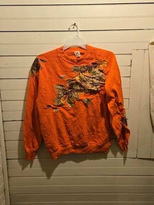 Jerzees Sweatshirt Mens L Orange Leaf Applique Made in USA Crewneck Pullover - Image 1