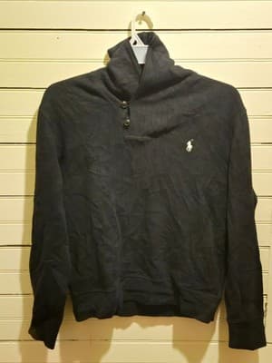 Polo Ralph Lauren Sweater Men's M Black Collar Pullover Pony Logo Long Sleeve - Image 1