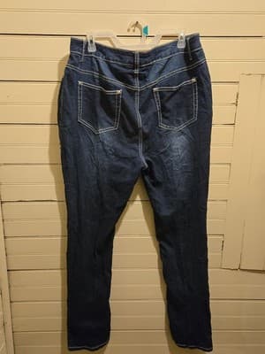 Ashley Stewart Jeans Womens 18 Dark Wash Distressed Frayed Studs Stretch - Image 1