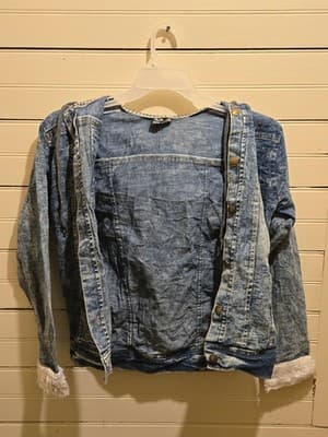 Galaxy Style Denim Jacket Women's Hooded Faux Fur Trim Zip Blue No Size Tag - Image 1