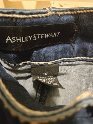 Ashley Stewart Jeans Womens 18 Dark Wash Distressed Frayed Studs Stretch - Thumbnail 2
