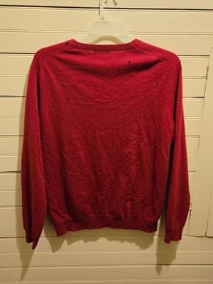 Club Room Sweater Mens M V-Neck 2-Ply 100% Cashmere Red Estate Holes Preowned - Thumbnail 8