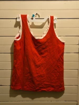 Women's Tank Top Red White Trim Sleeveless - No Tags - Ribbed Edge Pullover - Thumbnail 2