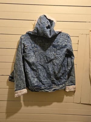 Galaxy Style Denim Jacket Women's Hooded Faux Fur Trim Zip Blue No Size Tag - Thumbnail 3