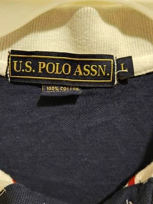 U.S. Polo Assn Polo Shirt Mens L White Red Stripe Navy USPA Logo Embroidered 3 - Image 1