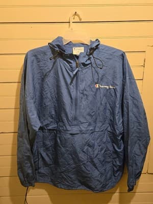 Champion Windbreaker Mens 2XL Blue Hooded Pullover Half Zip Anorak Jacket Sport - Image 1