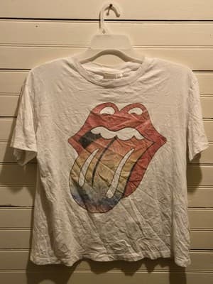 H&M Rolling Stones Mens M White Tongue Logo Short Sleeve Graphic T-Shirt Band - Image 1