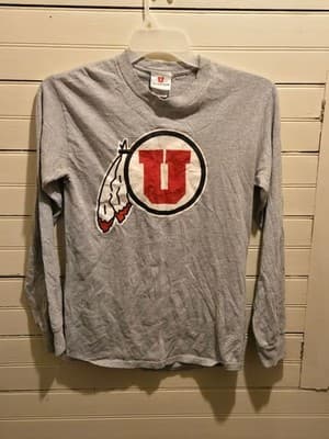 Utah Athletics Apparel T-Shirt Mens S Gray Long Sleeve U Logo Feather - Image 1