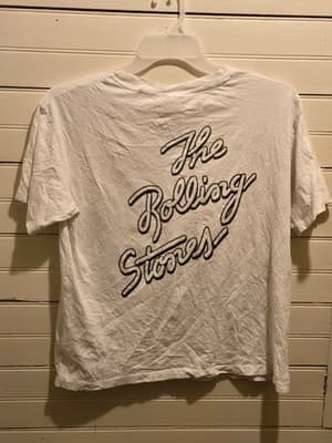 H&M Rolling Stones Mens M White Tongue Logo Short Sleeve Graphic T-Shirt Band - Thumbnail 3