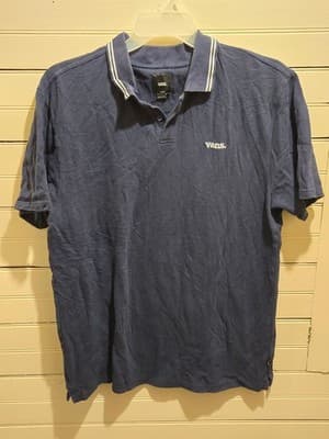 Vans Polo Shirt Mens L Navy Short Sleeve Striped Collar Logo Casual Cotton - Image 1