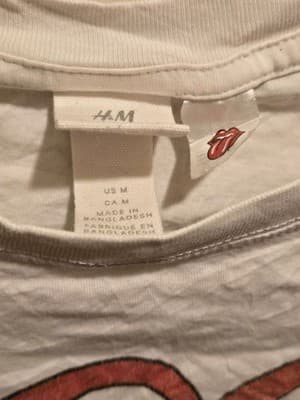 H&M Rolling Stones Mens M White Tongue Logo Short Sleeve Graphic T-Shirt Band - Thumbnail 2