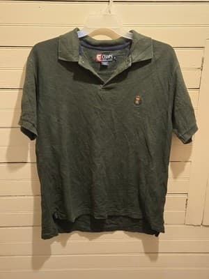 Chaps Ralph Lauren Polo Shirt Mens M Green Crest Embroidered Cotton Short Sleeve - Image 1