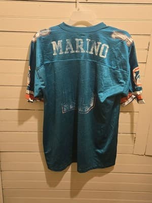 Logo Athletic Jersey Mens XL Miami Dolphins Marino #13 Teal Distressed Worn - Image 1