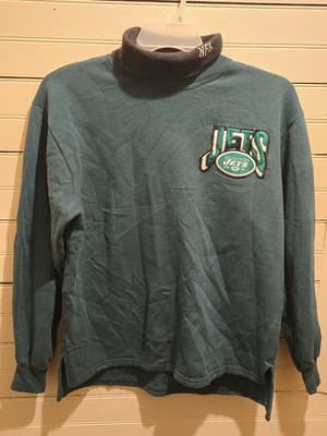 Majestic NFL Jets Vintage Sweatshirt Mens M Green Pullover Turtleneck Logo Patch - Image 1