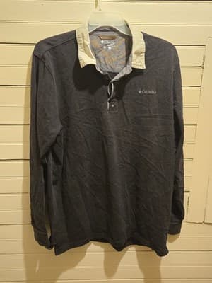 Columbia Rugby Shirt Mens XXL Navy Long Sleeve Contrast Collar Pullover Logo - Image 1