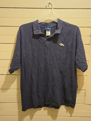 Reebok NFL Polo Shirt Mens L Denver Broncos Embroidered Logo Navy Cotton - Image 1