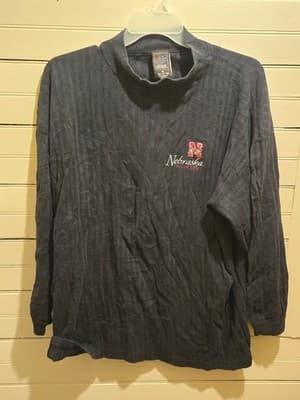 Honor Society Long Sleeve Shirt Mens XL Nebraska Huskers Navy Mock Neck Logo - Image 1