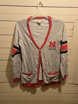 College Classics Cardigan Womens L Nebraska Huskers V-Neck Button Gray Red - Image 1