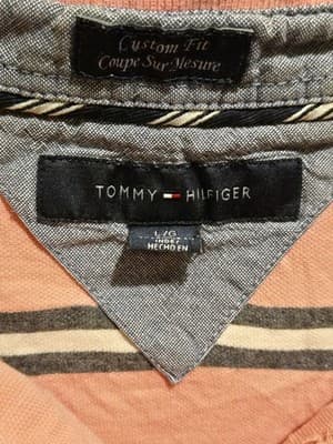 Tommy Hilfiger Polo Shirt Mens L Pink Striped Short Sleeve Custom Fit Collared - Thumbnail 2