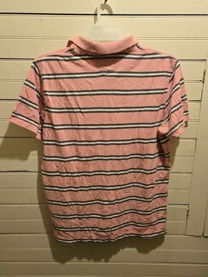 Tommy Hilfiger Polo Shirt Mens L Pink Striped Short Sleeve Custom Fit Collared - Thumbnail 3