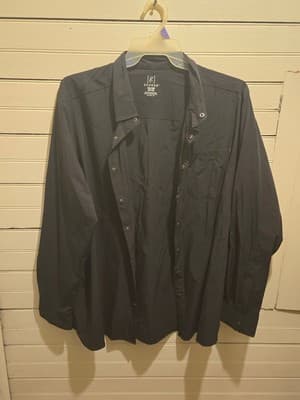 George Shirt Mens 2XL Long Sleeve Button Up Black Collared Pocket Dress Comfort - Image 1
