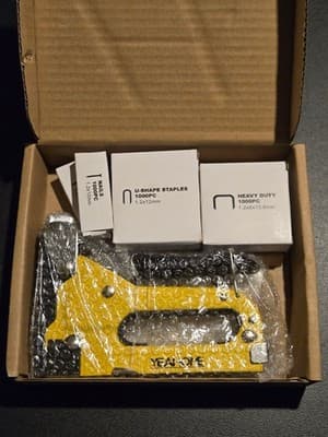 Staple Gun Set Heavy Duty Manual Upholstery Tacker Yellow Includes Staples Nails - Image 1