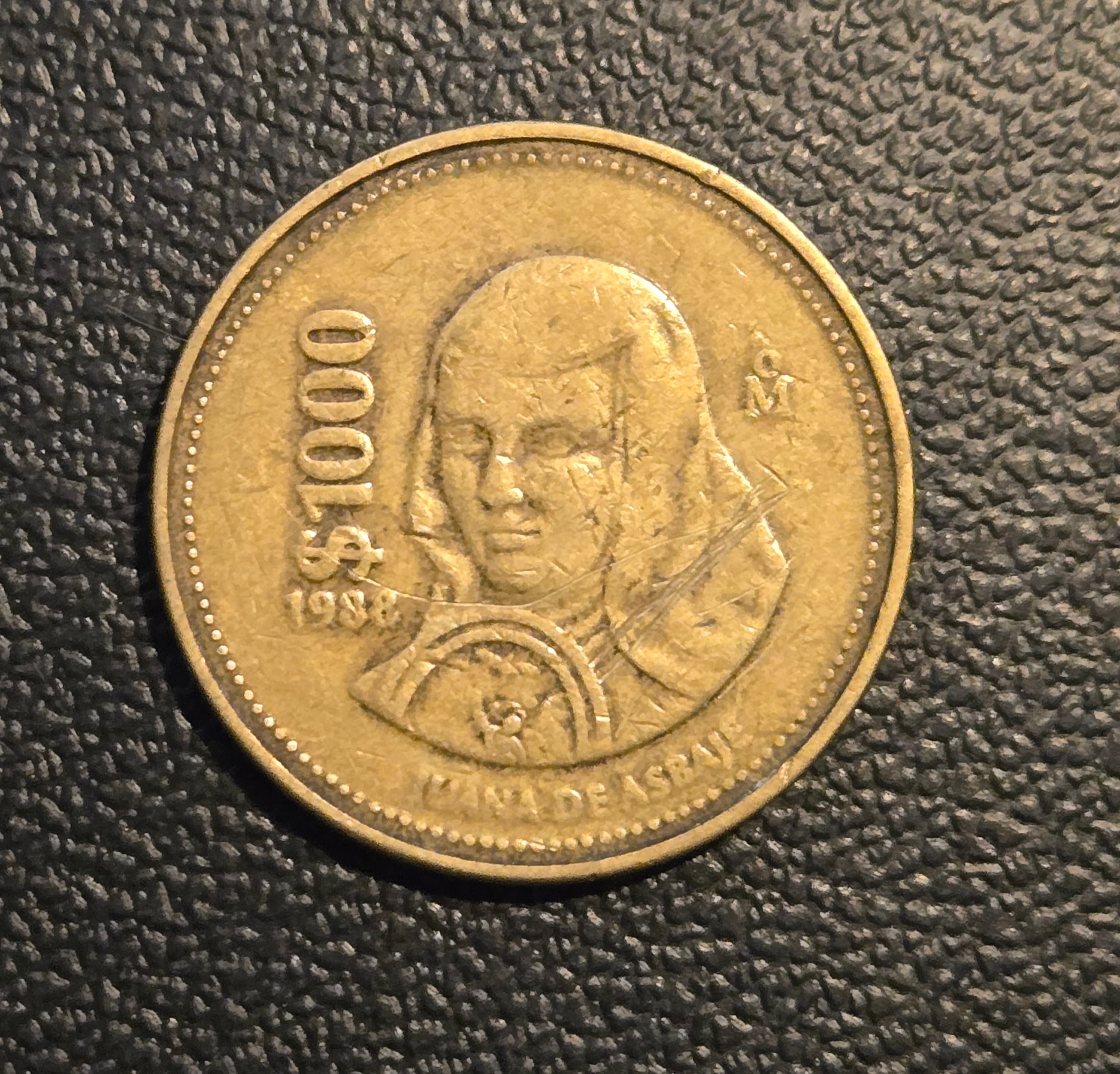 1988 Mexico 1000 Pesos Coin - Historic Design - Thumbnail 2
