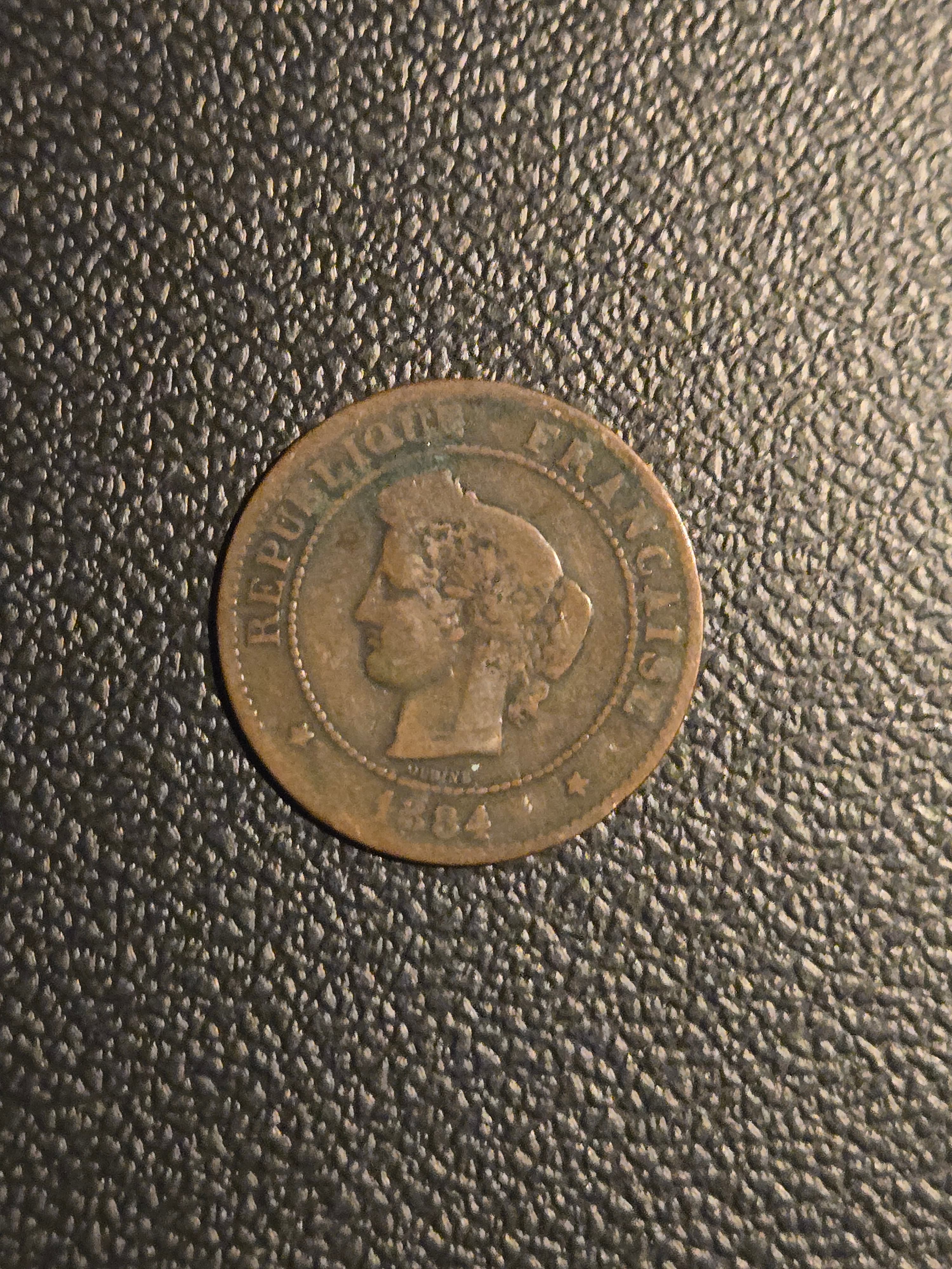 1884 France 5 Centimes Copper Coin - Very Good Condition, Rare Collectible - Image 1