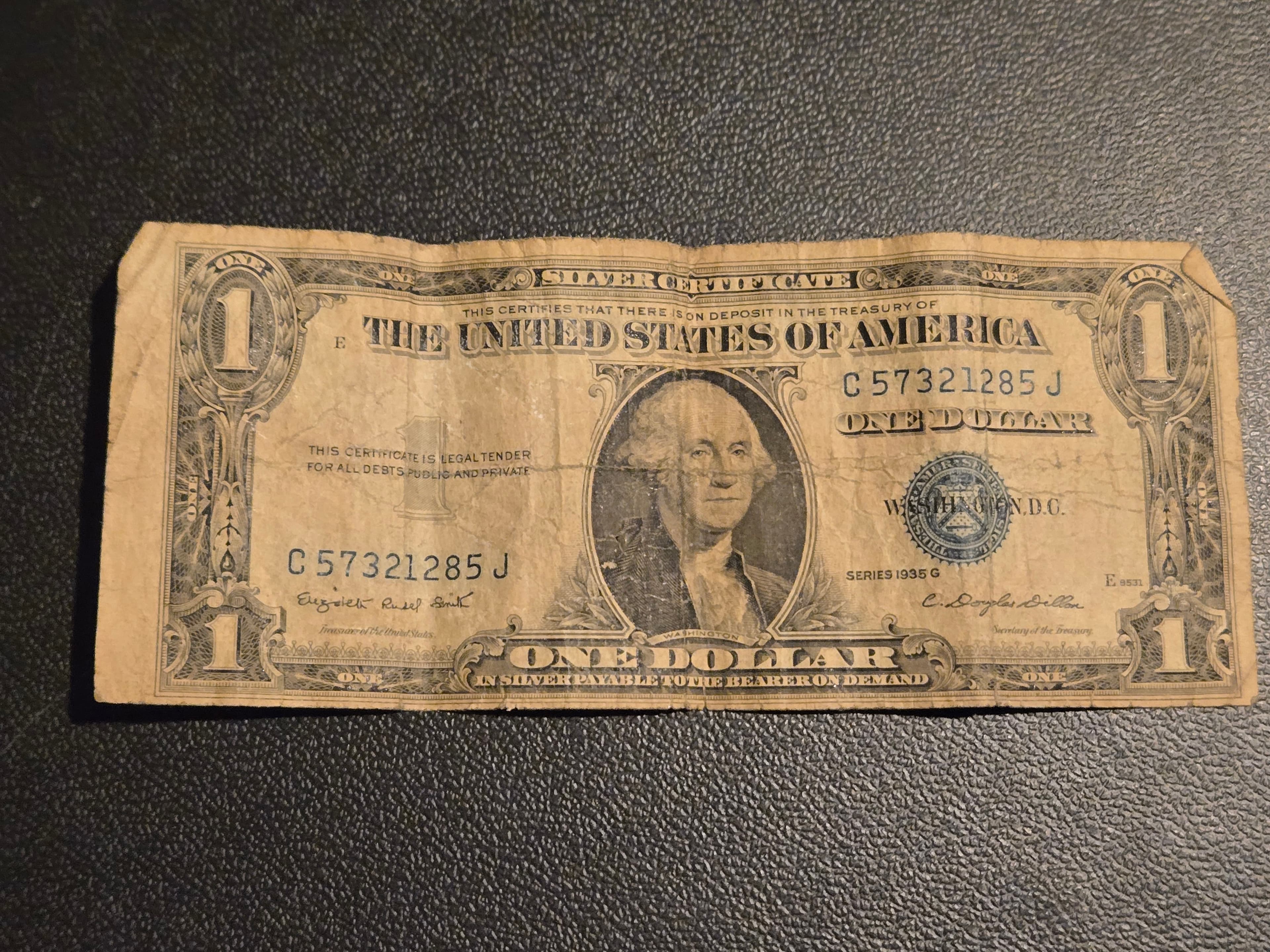 1935 G US Silver Certificate One Dollar Bill - Great Condition - Thumbnail 3
