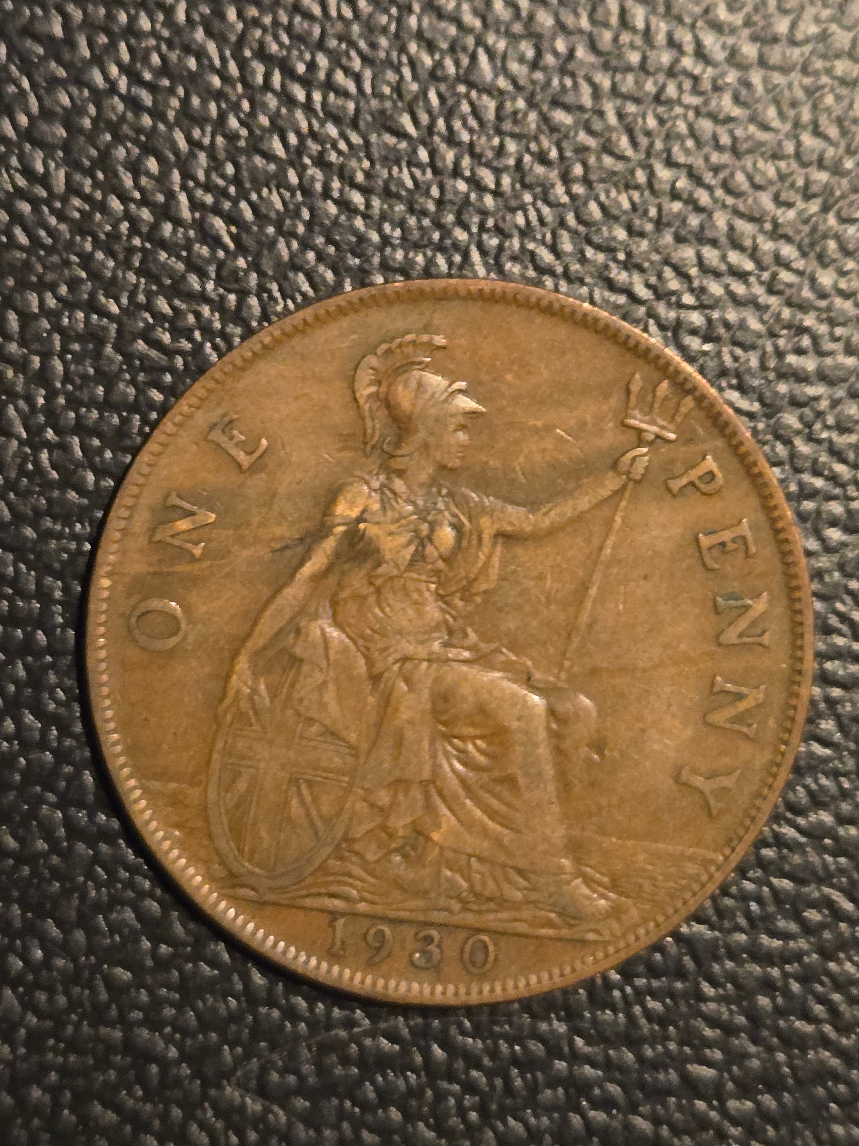 1930 England 1 Penny Bronze Coin - Very Good Condition - UK Rare! - Thumbnail 2