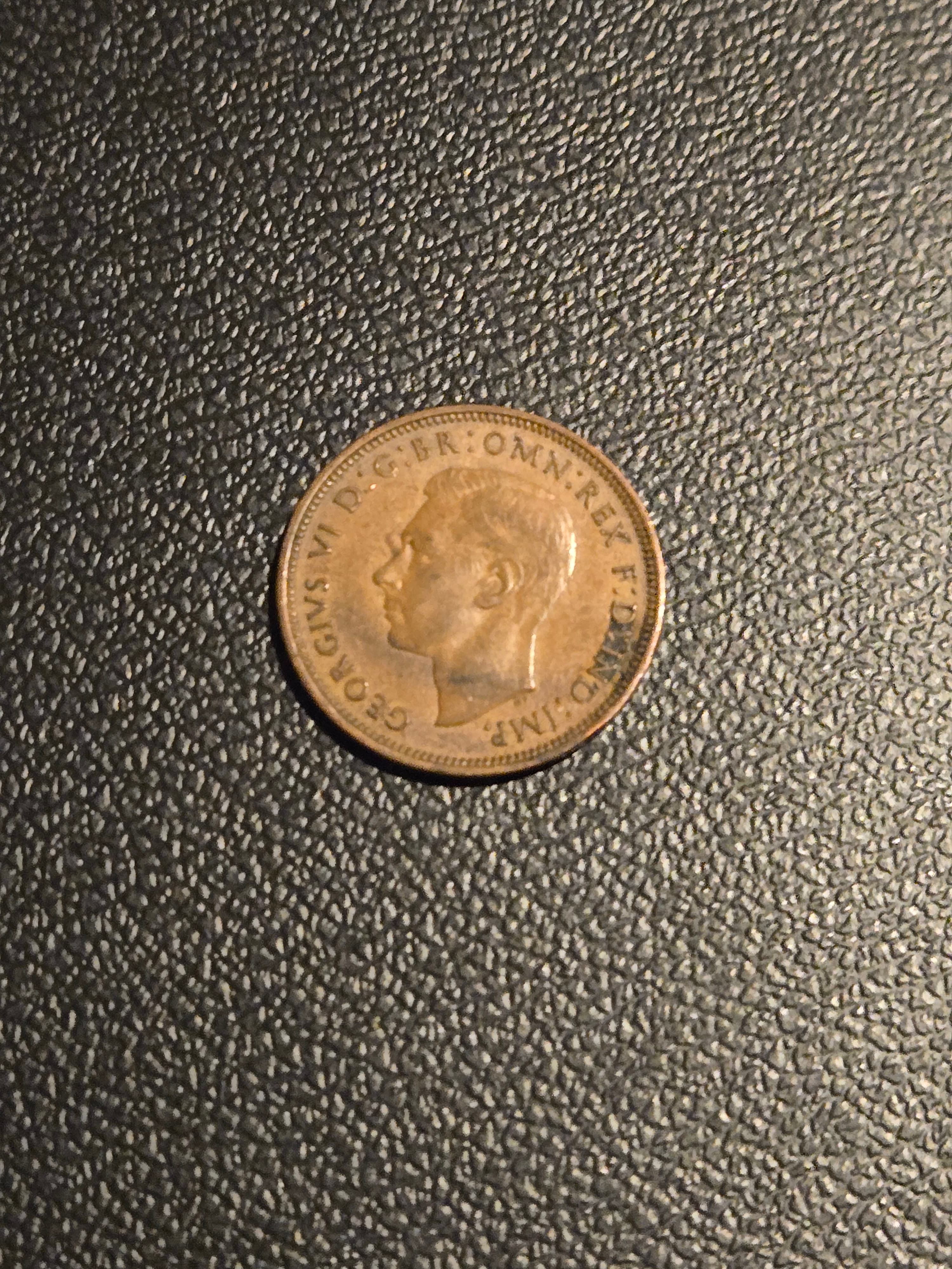 1945 England Half Penny Bronze Coin - Very Fine Uncertified, Not Rated - Thumbnail 2